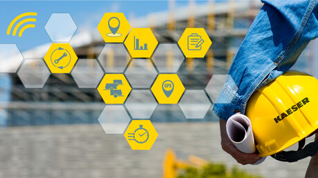 Remote monitoring of messages and key figures (operating data display) for the compressor on the construction site.